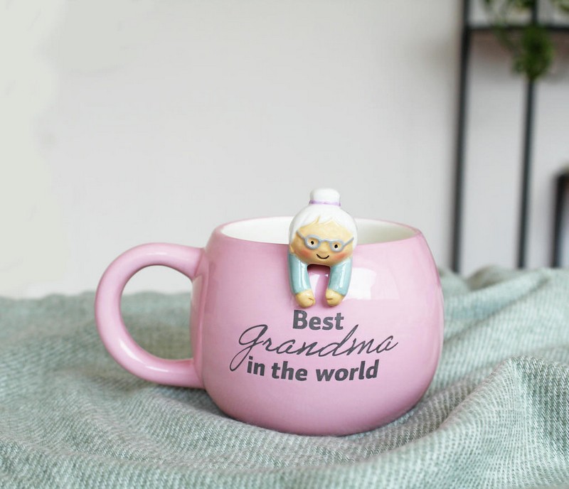 Tazza mug con nonna e scritta “Best grandma in the world” in ceramica, capacità 500 ml, perfetto come idea regalo per nonne
